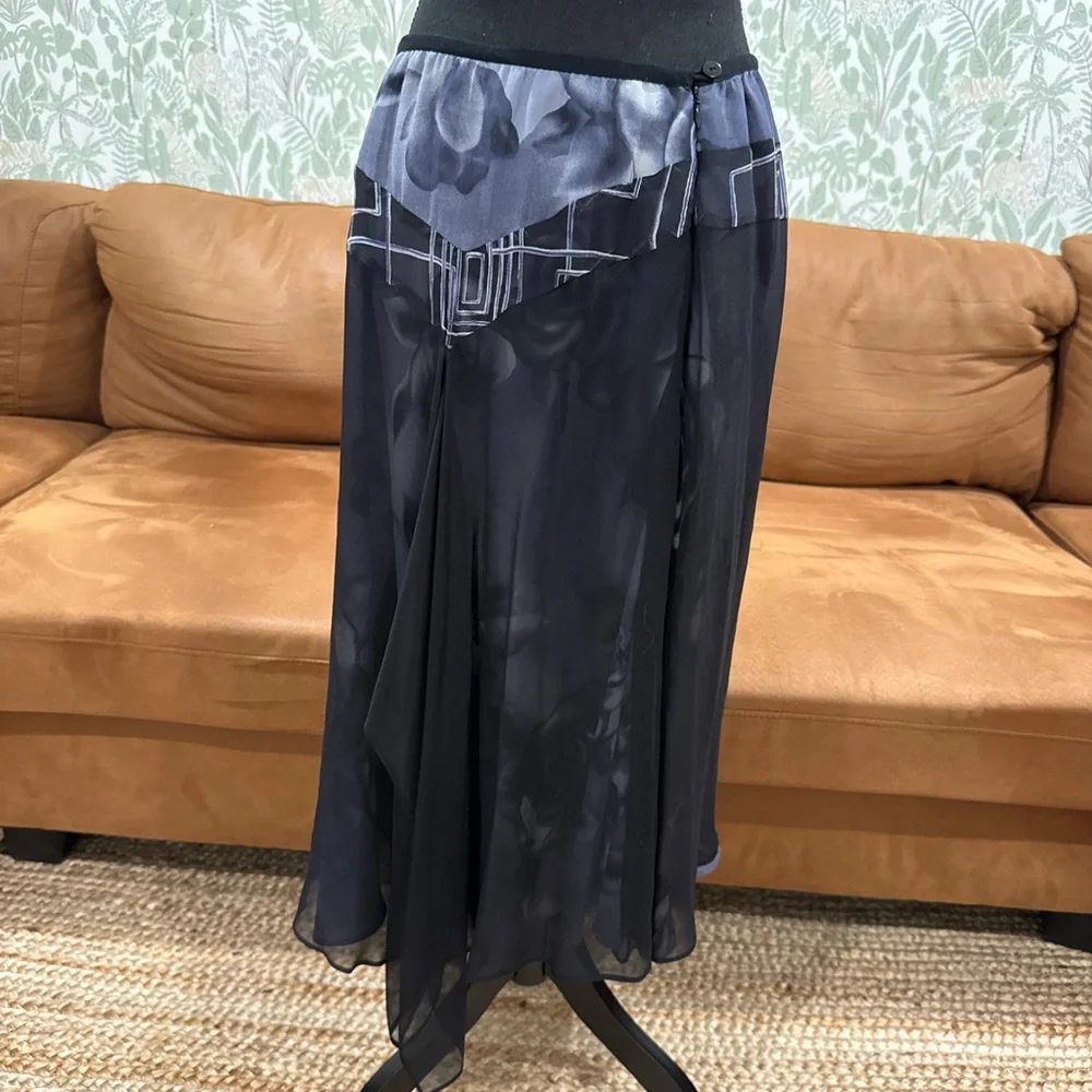 Gothic Sheer Black Floral Silk Midi Skirt | Size M - Picture 5 of 7